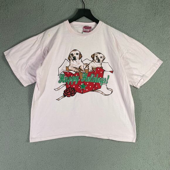 Vintage 90s Sleepygirl Holidogs Christmas Puppy Graphic T-Shirt USA One Size - Picture 3 of 8